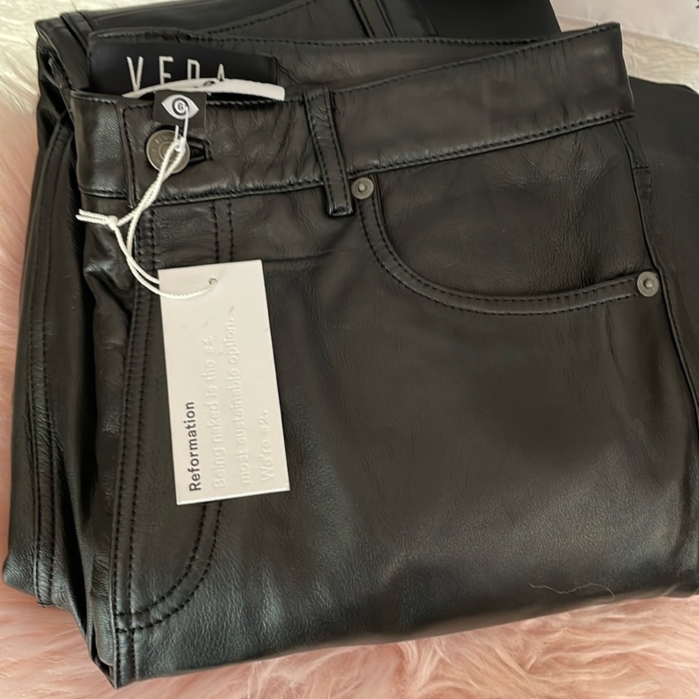 REFORMATION VEDA LEATHER PANT BLACK SIZE 6 SMALL